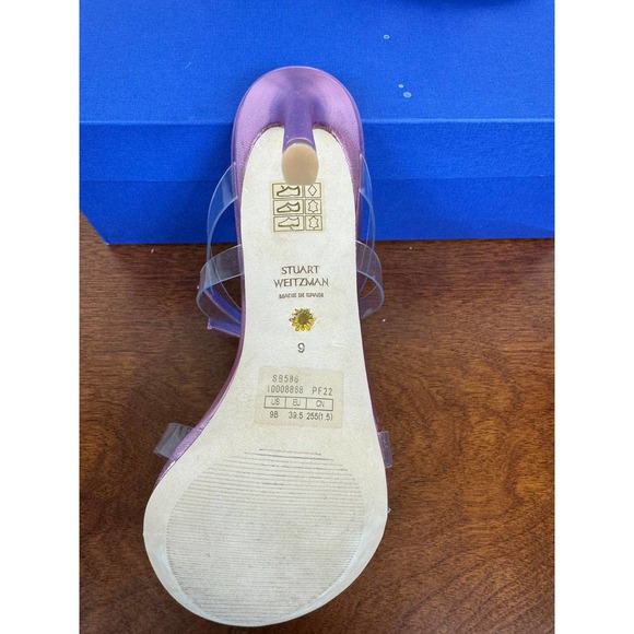Stuart Weitzman Bow 100 Slide Sandal in Clear/Cotton Candy Size 9 - Picture 11 of 12